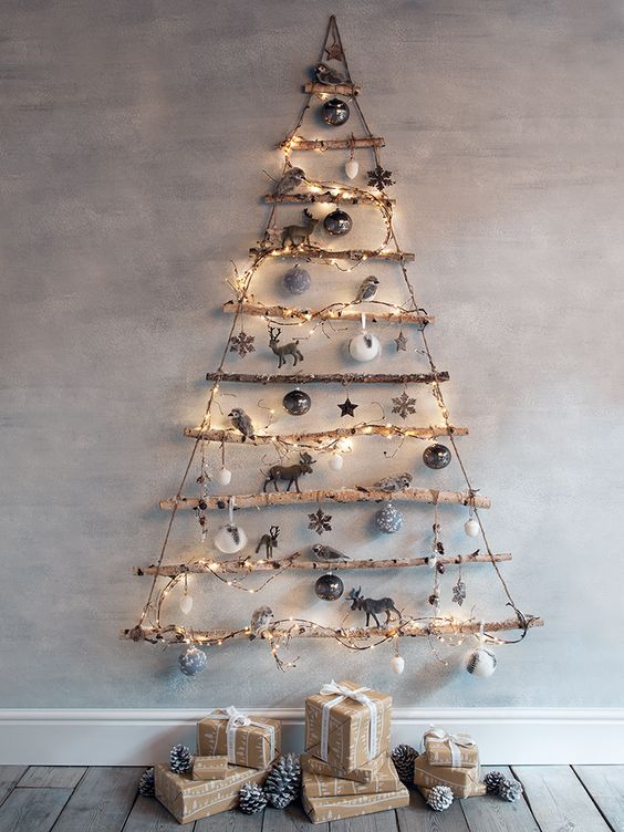 Wall-Mounted Branch Tree with Fairy Lights Wall-Mounted Branch Tree with Fairy Lights — Alternative Christmas Trees