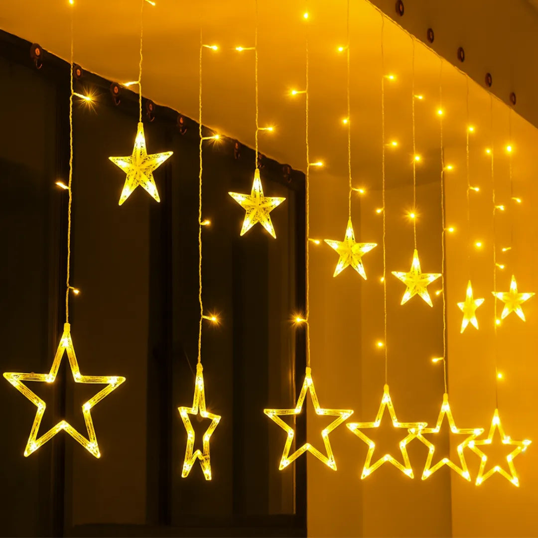 Festive Window Display with Star-Shaped Fairy Lights Festive Window Display with Star-Shaped Fairy Lights — Christmas Fairy Lights Ceiling