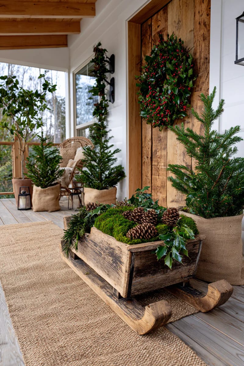 Rustic Sleigh Filled with Natural Christmas Elements Rustic Sleigh Filled with Natural Christmas Elements — Small Christmas Porch