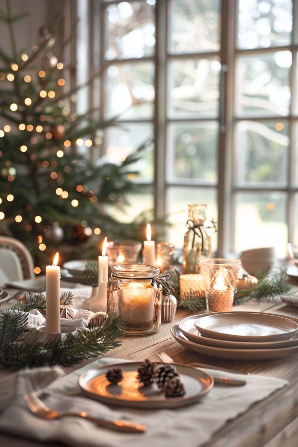 Warm Glow from Candles and Tree Lights for a Cozy Rustic Christmas Warm Glow from Candles and Tree Lights for a Cozy Rustic Christmas — Elegant Christmas Table Setting