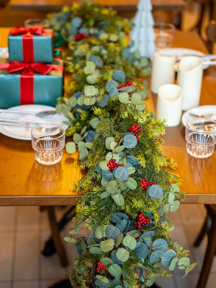 Eucalyptus and Berry Garland as a Dining Table Runner Eucalyptus and Berry Garland as a Dining Table Runner — Christmas Garland