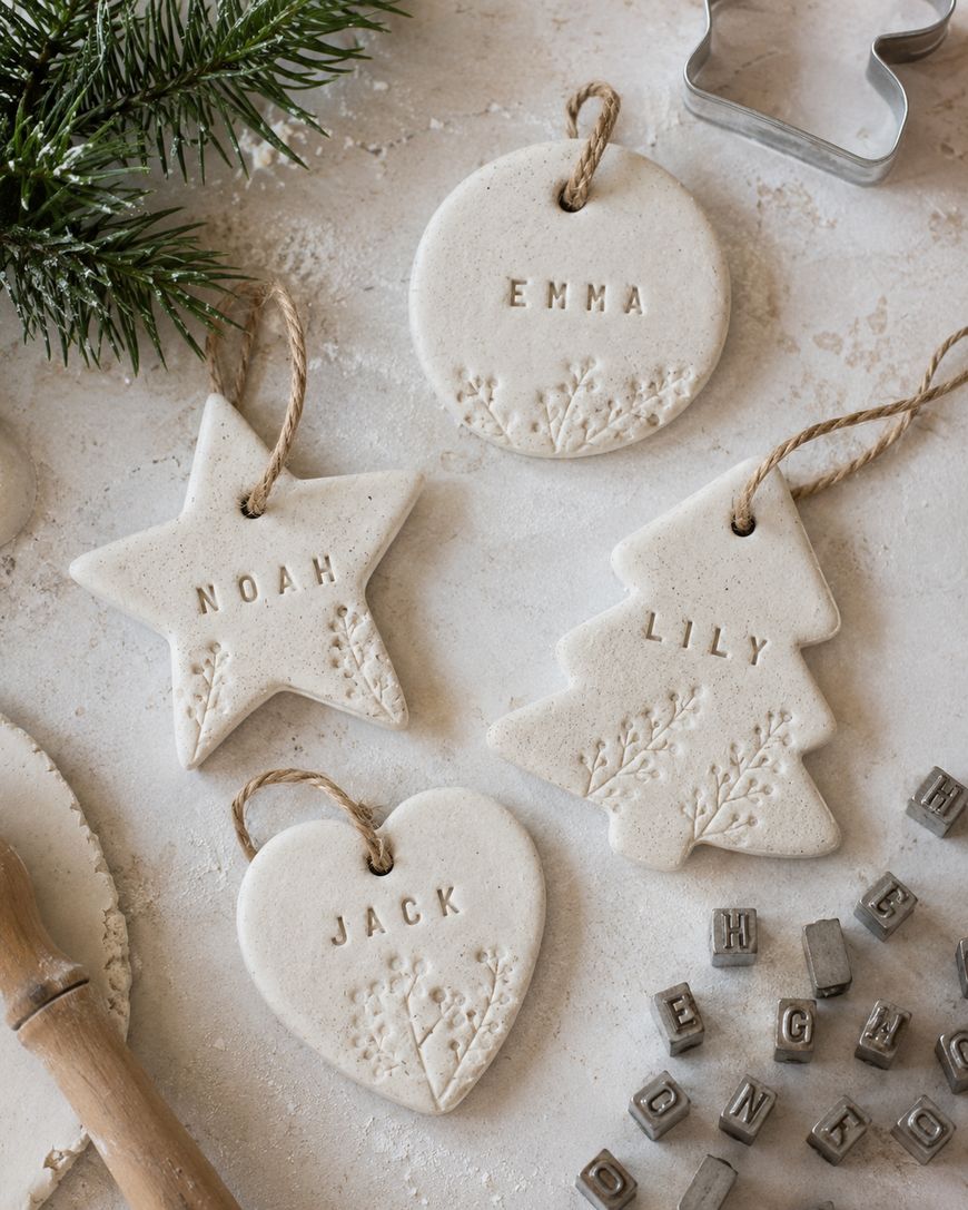 Modern Farmhouse Personalized Name Ornaments Modern Farmhouse Personalized Name Ornaments — Salt Dough Ornaments