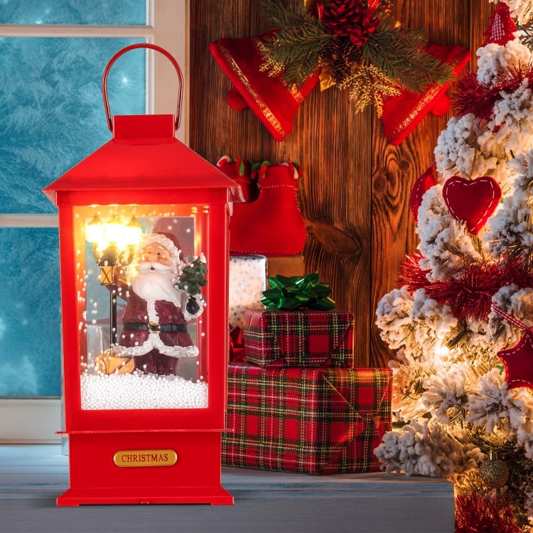 Santa Claus Snow Globe Lantern Centerpiece — Christmas Lantern Lights