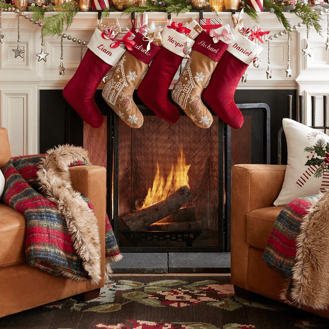 Traditional Living Room with Festive Christmas Stockings Traditional Living Room with Festive Christmas Stockings — Aesthetic Christmas Decor