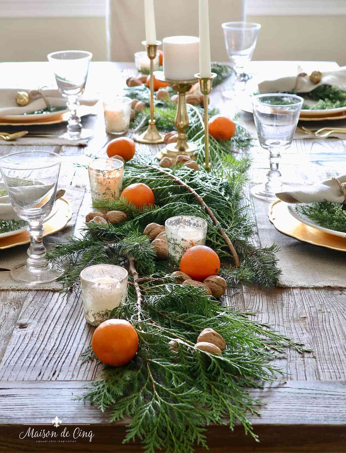 Tangerines and Walnuts for a Rustic Christmas Table Runner Tangerines and Walnuts for a Rustic Christmas Table Runner — Elegant Christmas Table Setting