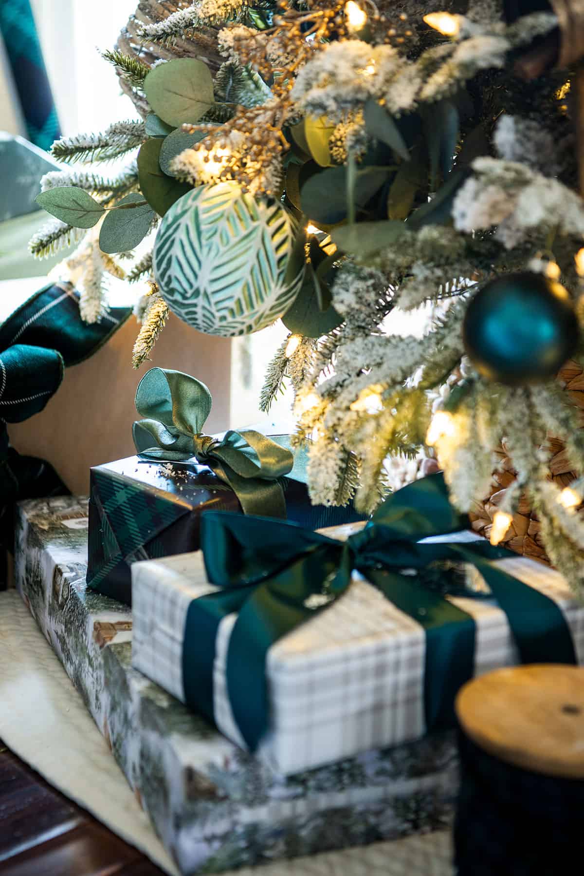 Festive Gift Wrapping in Deep Green and Plaid — Sage Green Christmas Decor