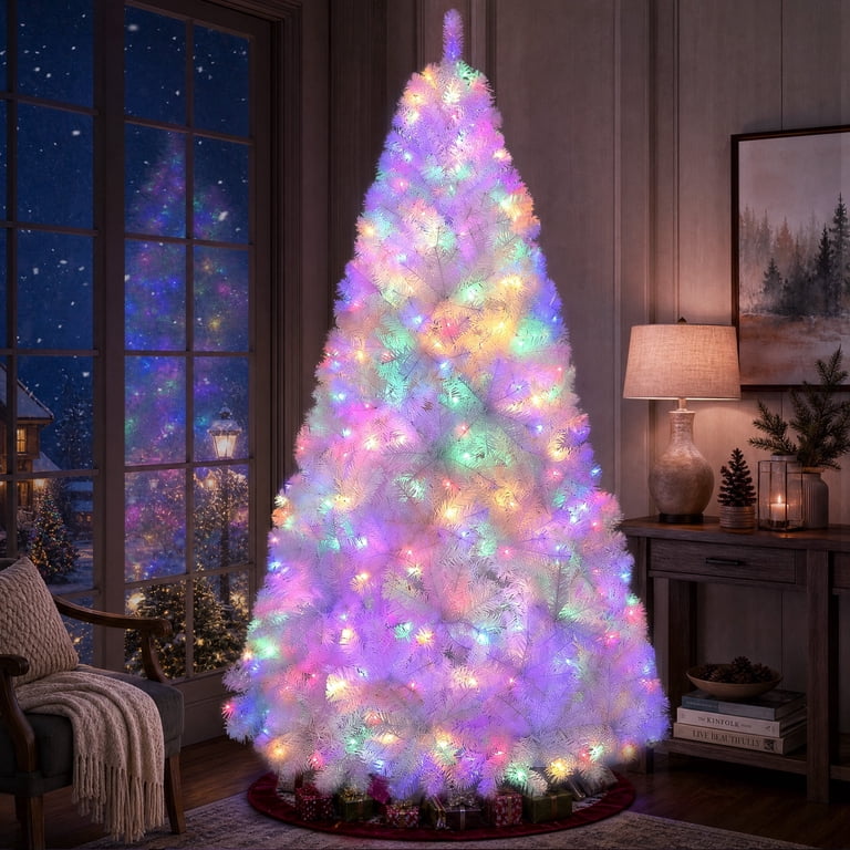 White Artificial Christmas Tree with Vibrant Multicolor Lights White Artificial Christmas Tree with Vibrant Multicolor Lights — Christmas Tree with Colored Lights