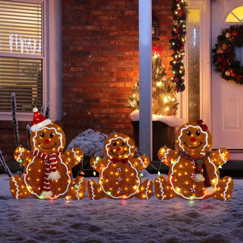 Whimsical Front Yard with Light-Up Gingerbread Figures — Christmas House Exterior Decor