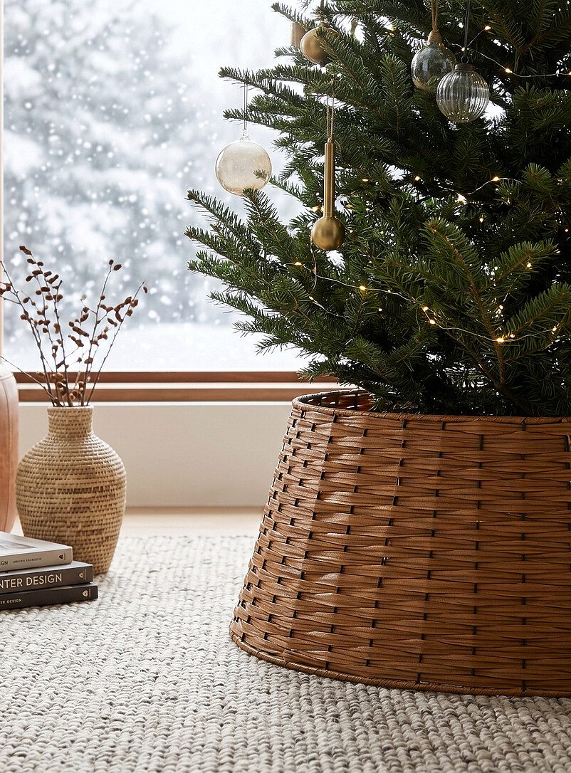 Boho Rattan Basket as a Natural Tree Skirt Alternative — Christmas Tree Skirt