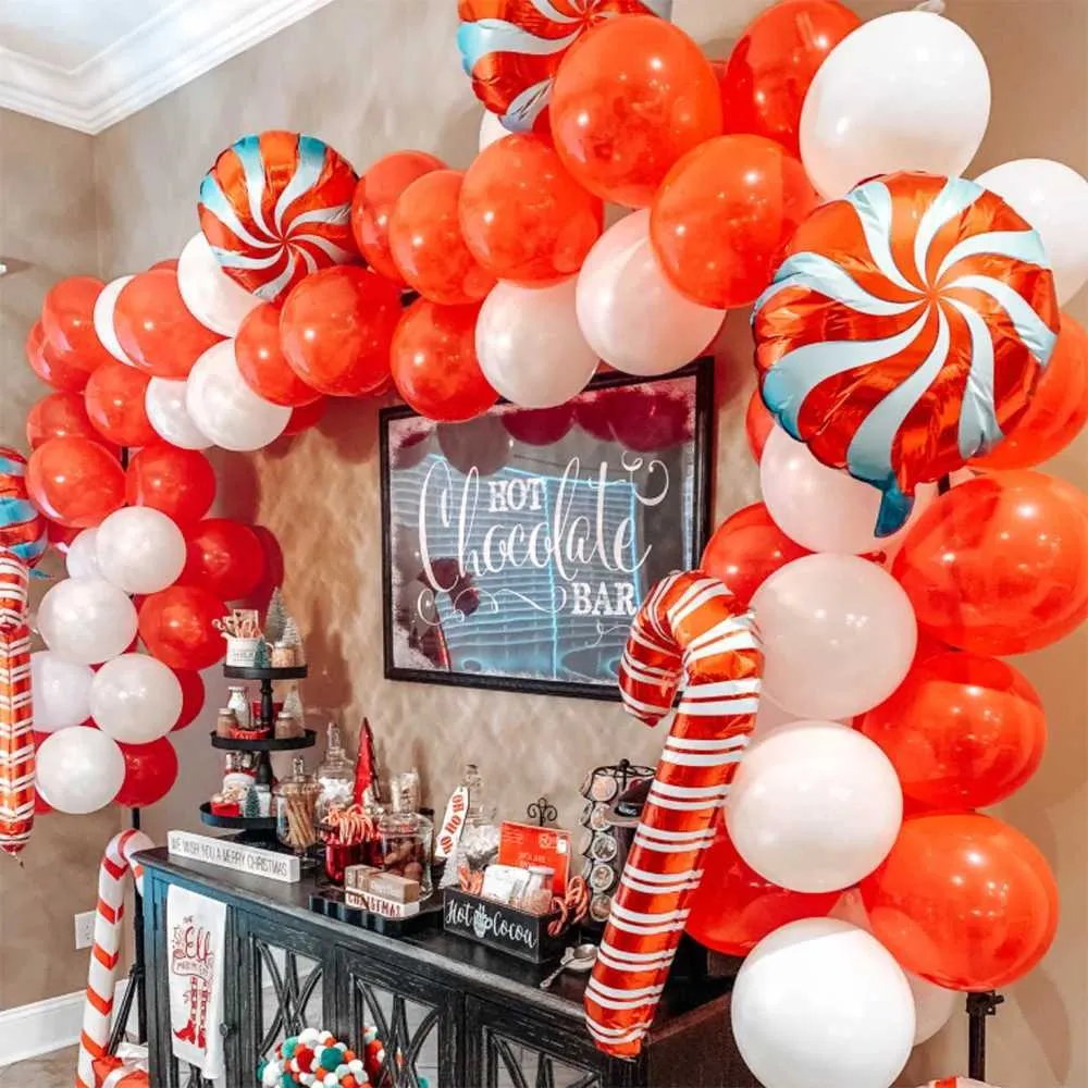 Red, White, and Pink Balloon Arch for a Hot Chocolate Bar — Christmas Balloon Garland