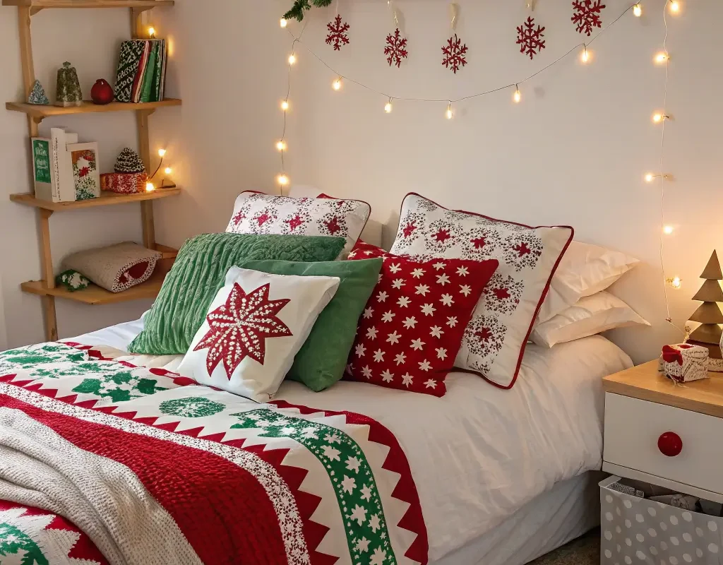 Festive Quilt and Pillow Christmas Bedroom Decor Festive Quilt and Pillow Christmas Bedroom Decor