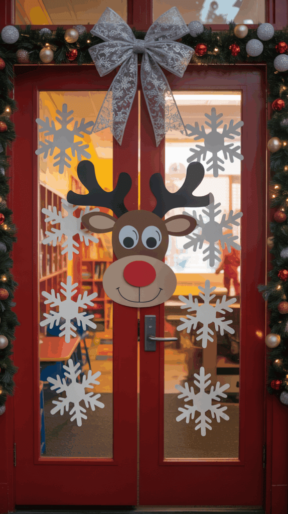 Reindeer-Themed Double Door Christmas Display — Christmas Classroom Decor