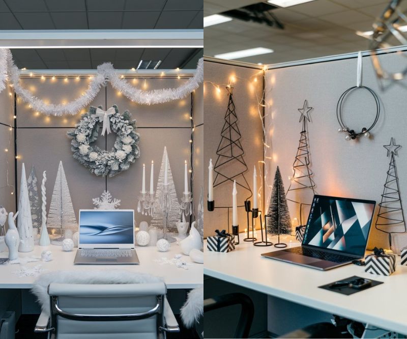Modern White and Silver Christmas Cubicle Decor Modern White and Silver Christmas Cubicle Decor — Christmas Office Decor Ideas