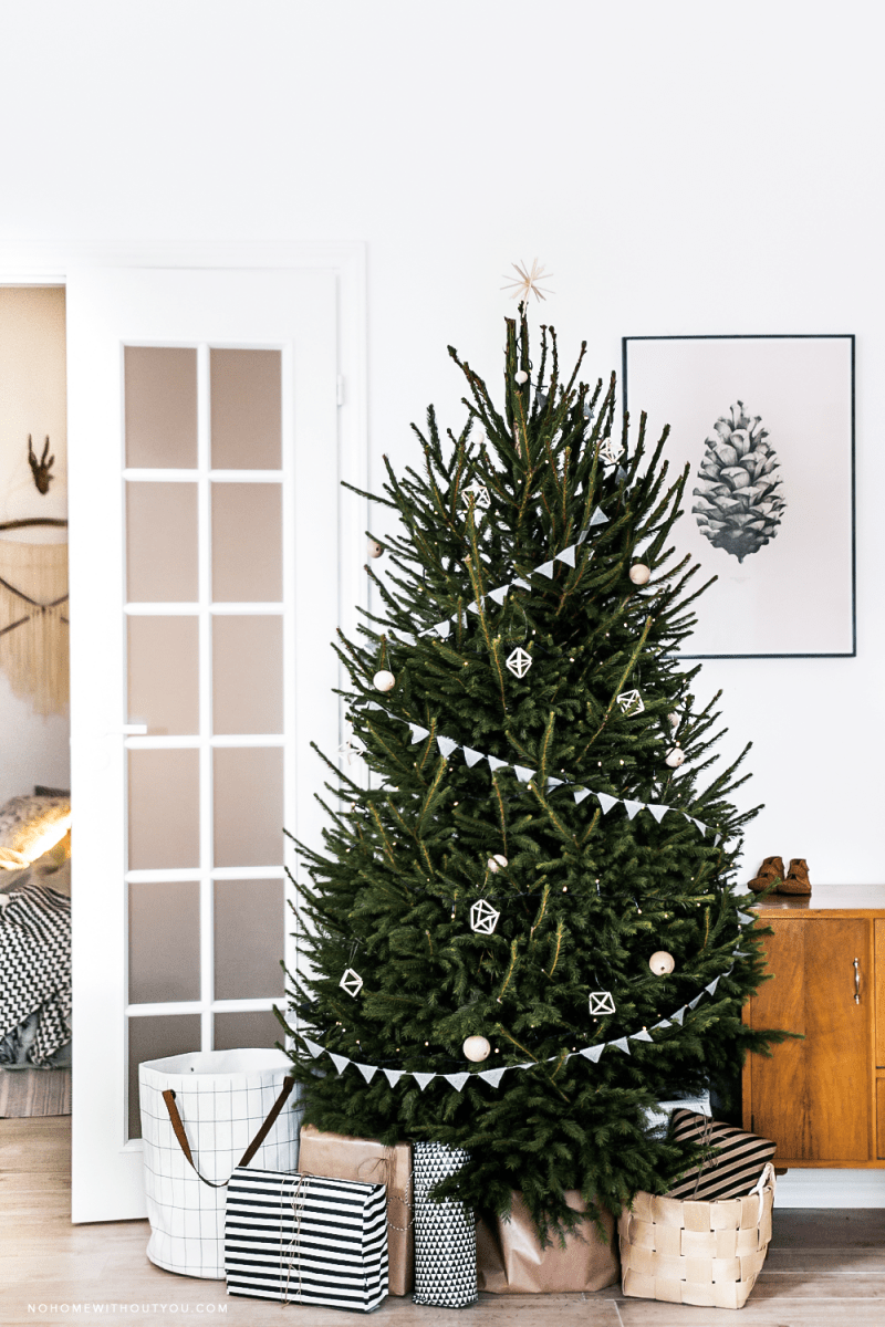 Minimalist Scandinavian Tree with Geometric Paper Ornaments Minimalist Scandinavian Tree with Geometric Paper Ornaments — Scandinavian Christmas Tree