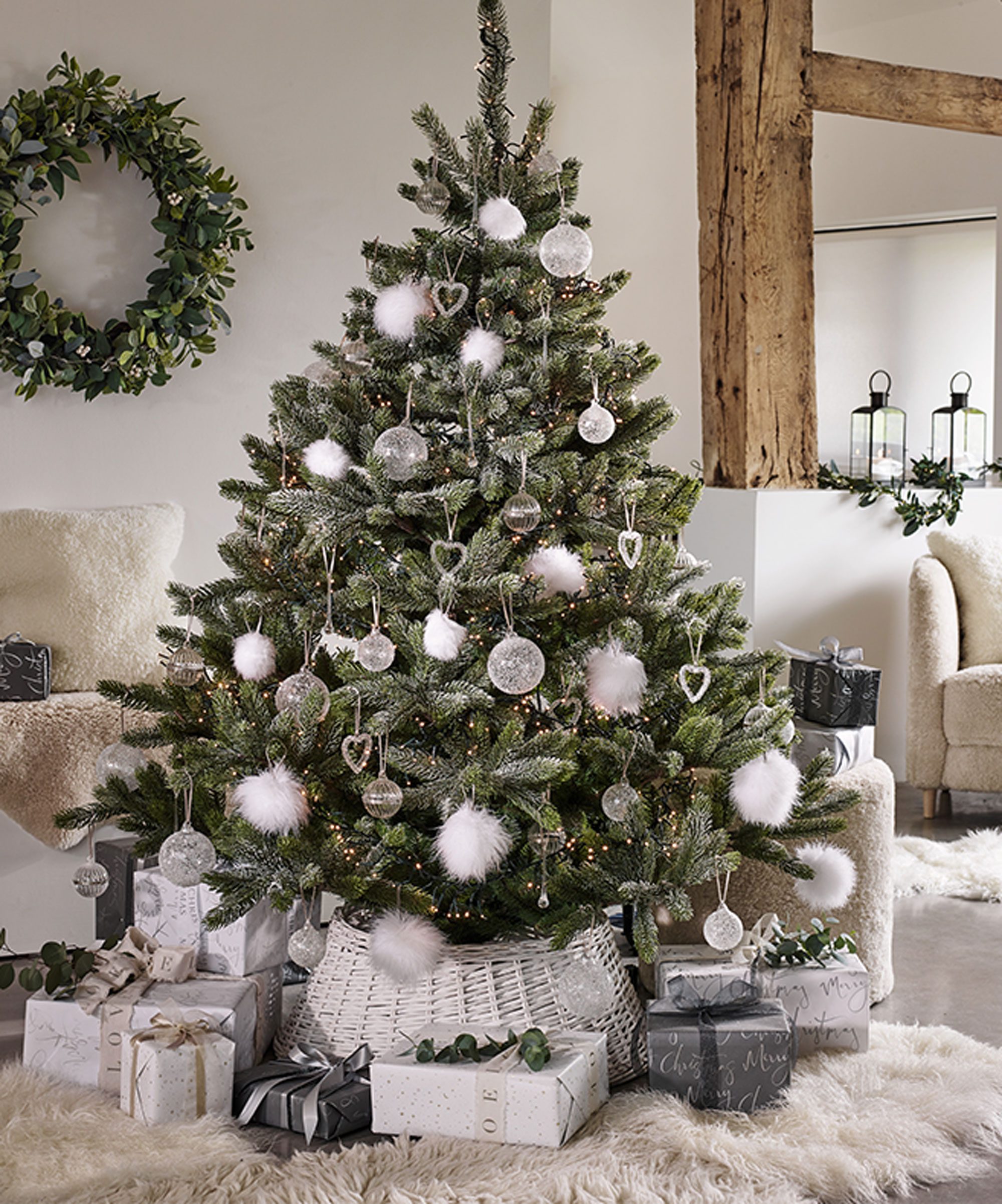 White Wicker Basket Base for a Modern Farmhouse Christmas Tree — Christmas Tree Skirt
