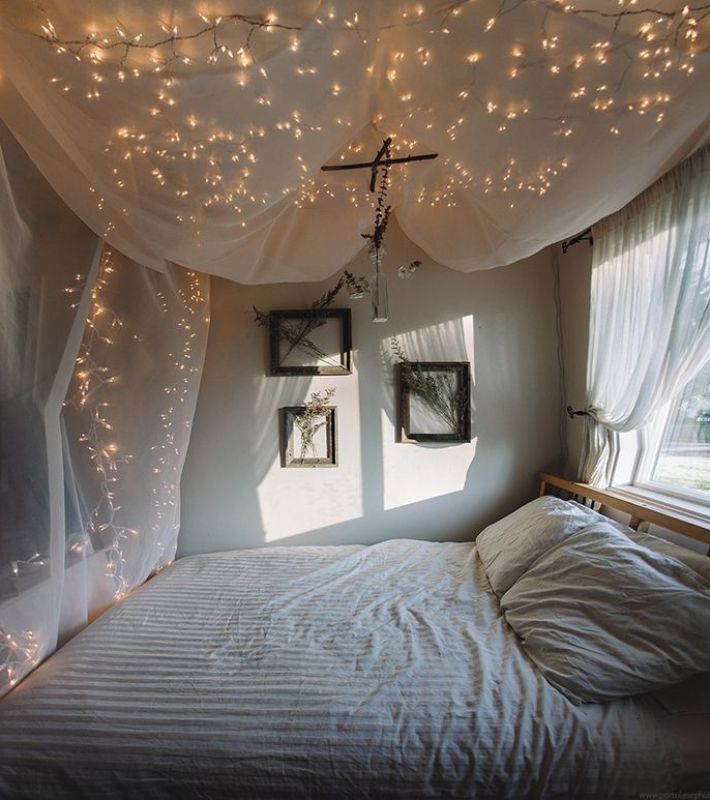 Starry Effect Bedroom Canopy with Draped Fairy Lights Starry Effect Bedroom Canopy with Draped Fairy Lights — Christmas Fairy Lights Ceiling