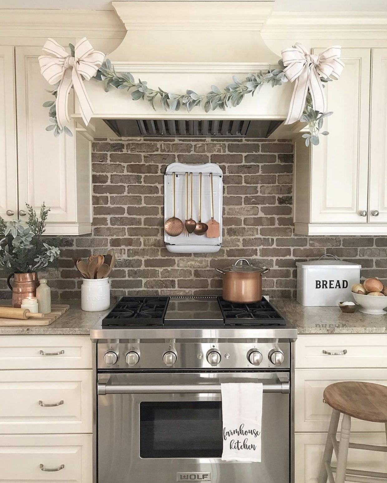 Farmhouse Range Hood Decorated with Festive Garland — Farmhouse Christmas Kitchen