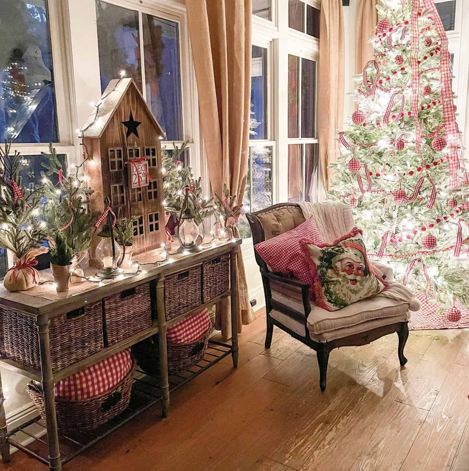 Corner Decor with Flocked Tree and Wooden Advent Calendar — Rustic Christmas Decor
