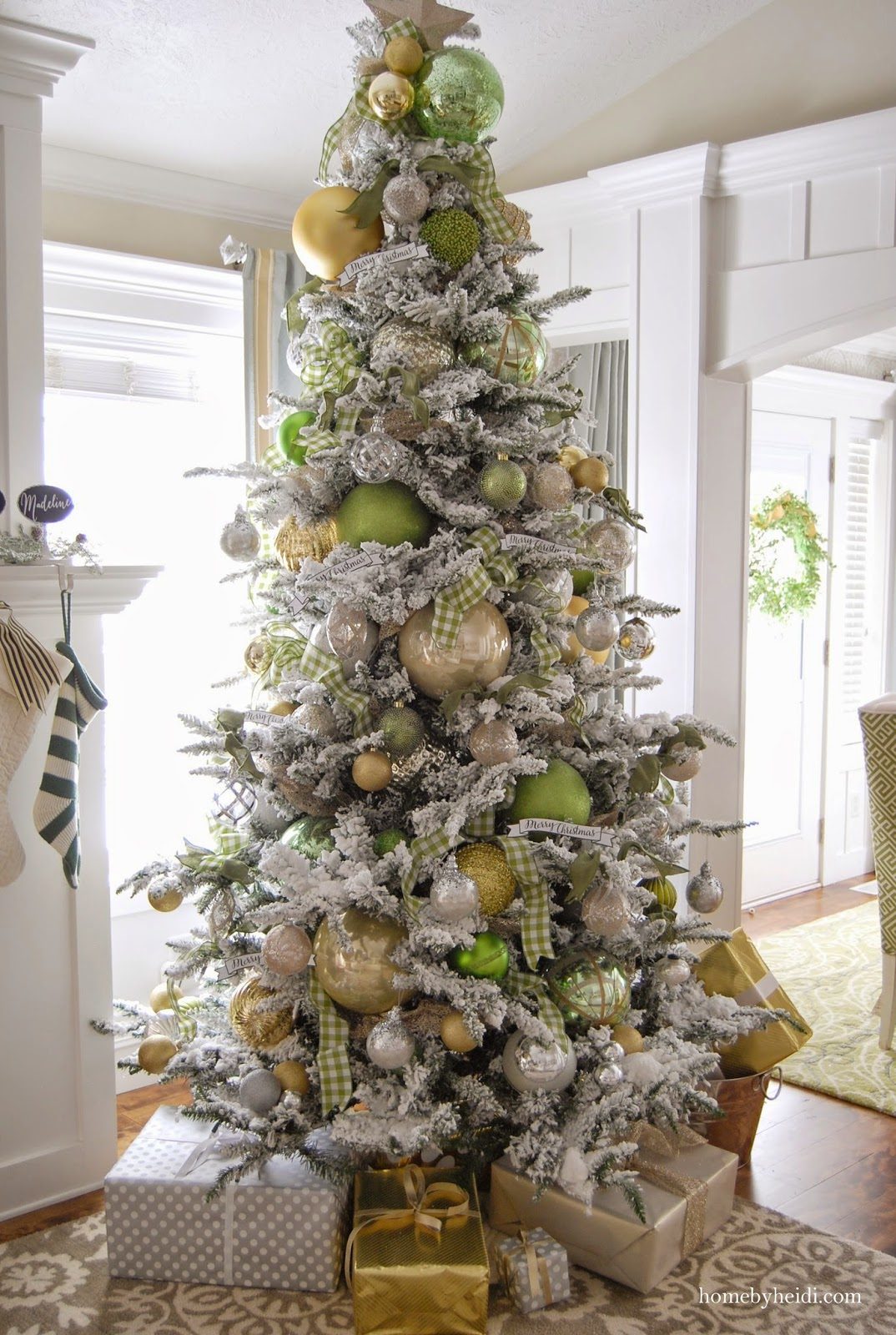 Abundant Sage Green Ornaments on a Frosted Tree — Sage Green Christmas Decor