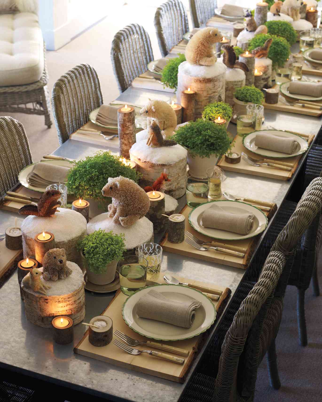 Enchanting Woodland Christmas Table with Birch Logs — Christmas Table Setting