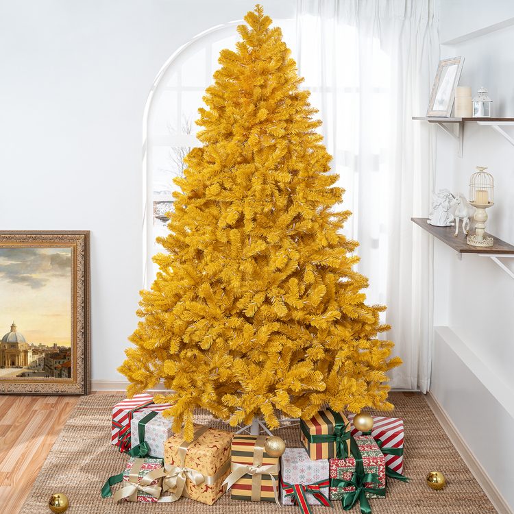 Modern Room with a Striking Bright Yellow Artificial Tree Modern Room with a Striking Bright Yellow Artificial Tree — Christmas Tree Trends 2026
