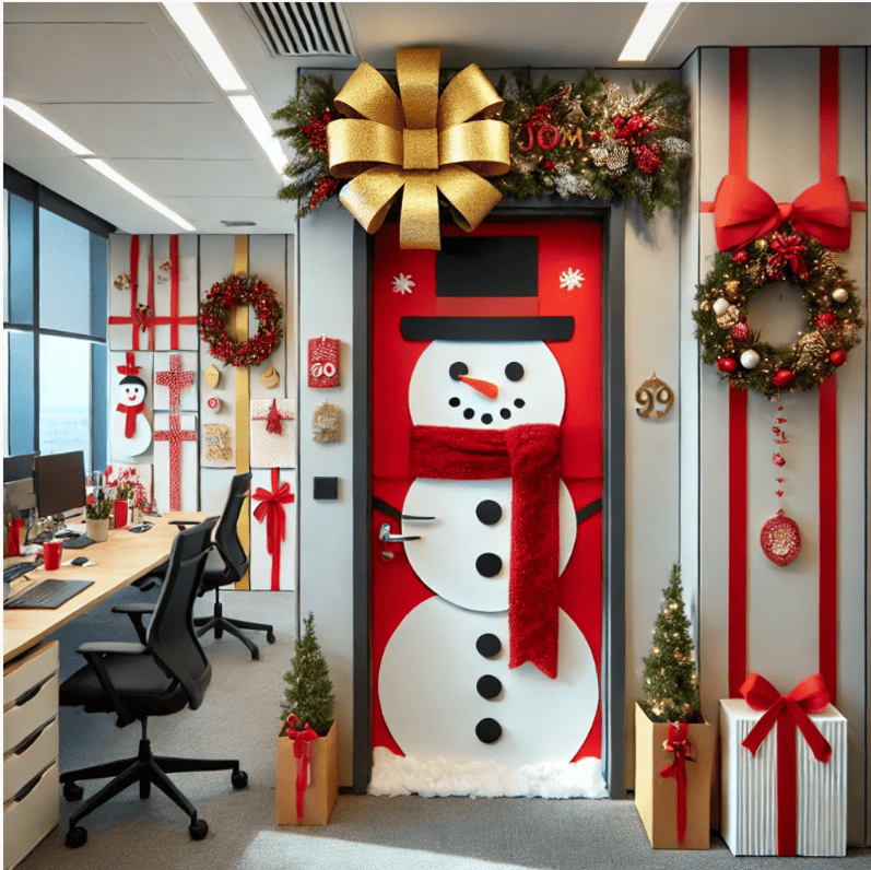 Whimsical Snowman Door Decoration for Office Entrance Whimsical Snowman Door Decoration for Office Entrance — Christmas Office Decor Ideas