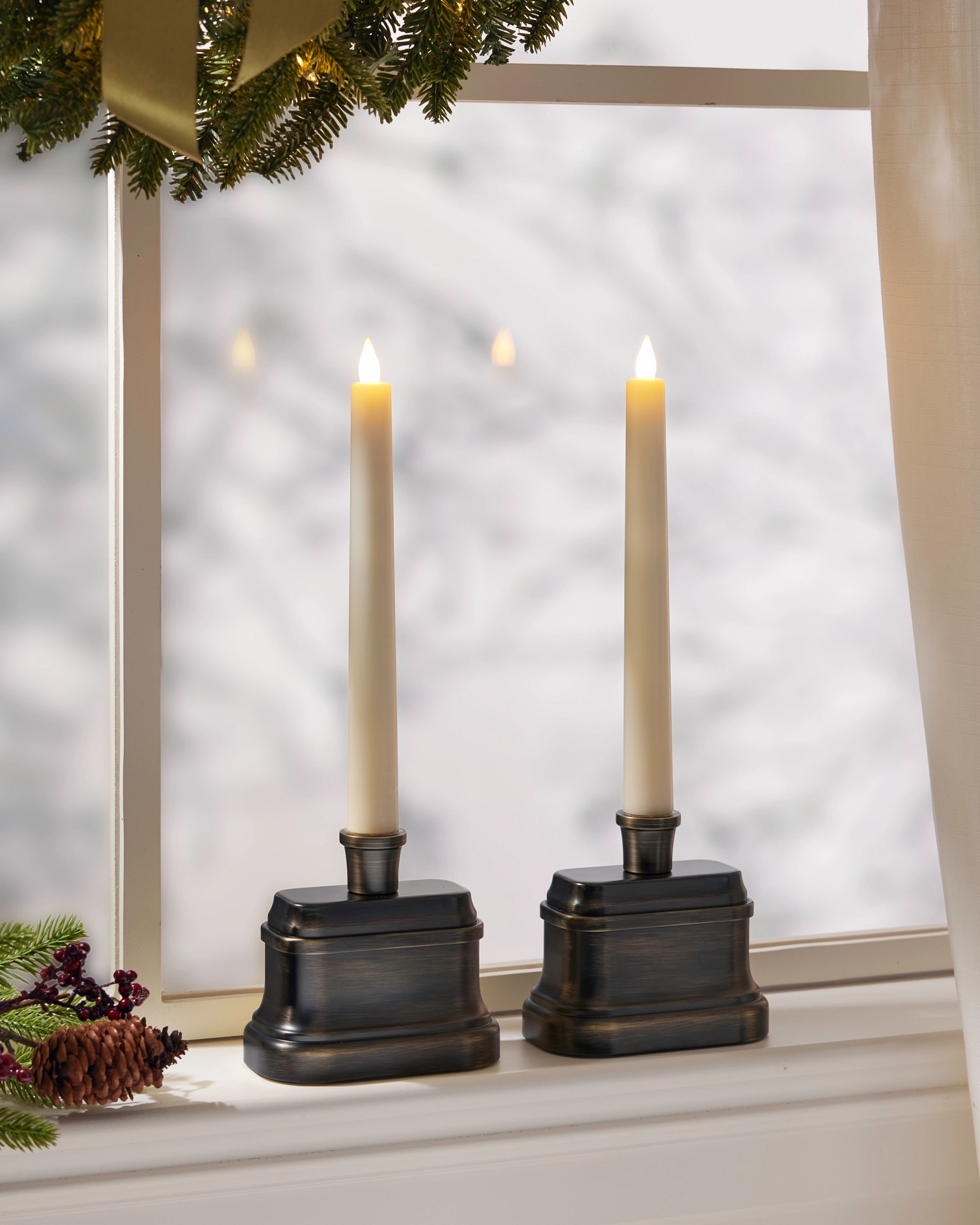 Bronze Holder LED Tapers for a Cozy Ambiance — Christmas Window Candles