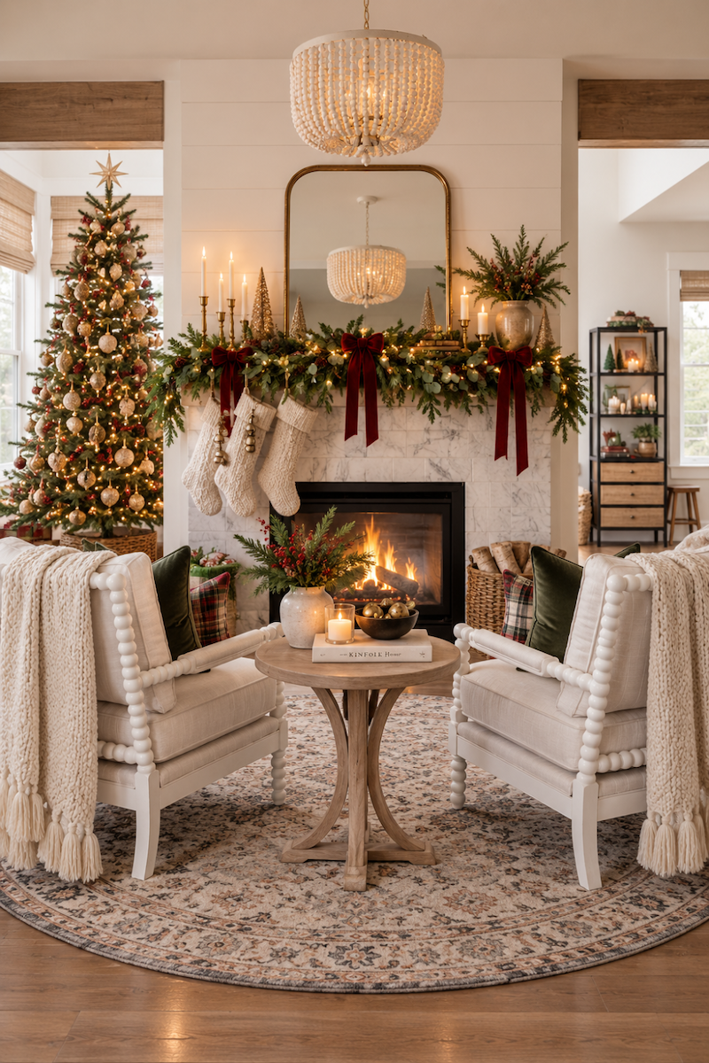 Modern Farmhouse Festive Mantel and Tree Display Modern Farmhouse Festive Mantel and Tree Display — Christmas Tree Themes