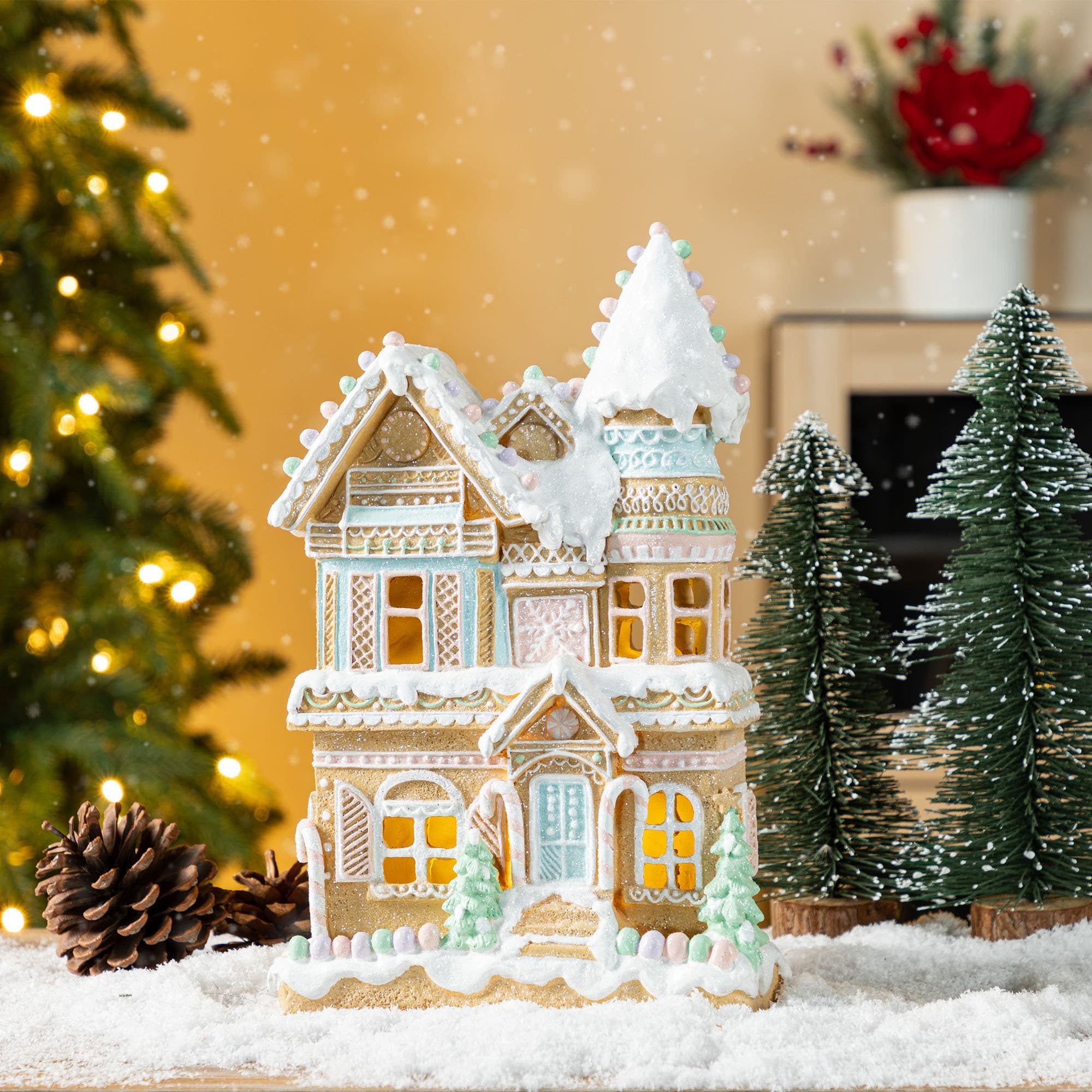 Illuminated and Detailed Gingerbread House Tabletop Display — Gingerbread Christmas Decor