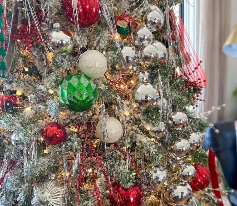 Abundant Shiny Ornaments on a Densely Decorated Tree — Vintage Christmas Ornaments