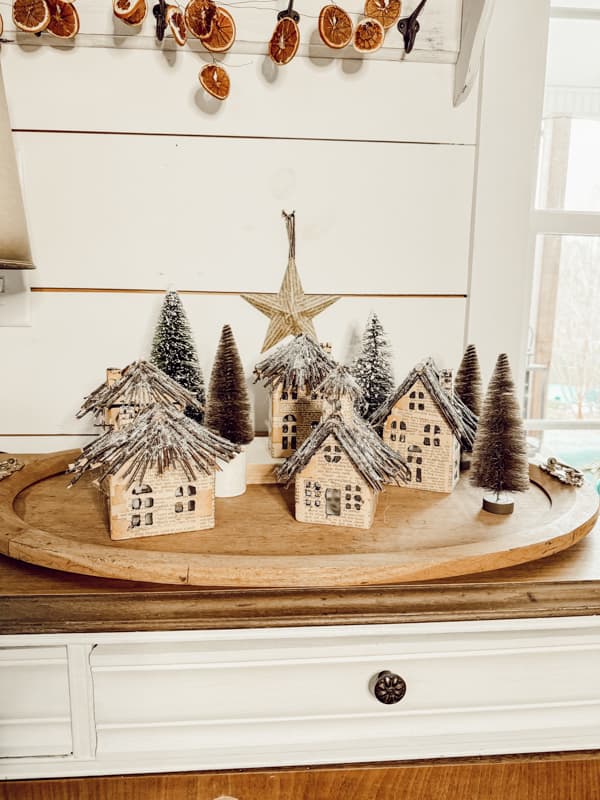 Boho-Style Christmas Village Crafted from Book Pages — Christmas Village Display