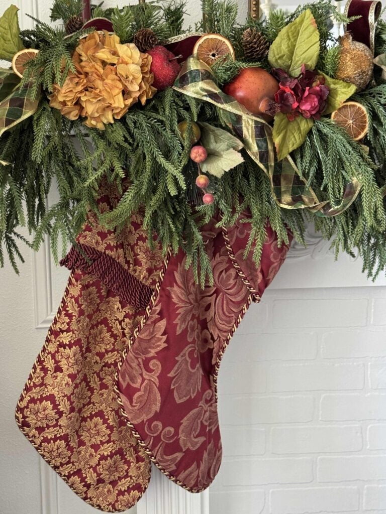 Intricate Burgundy and Gold Brocade Christmas Stocking Intricate Burgundy and Gold Brocade Christmas Stocking — Burgundy Christmas Decor