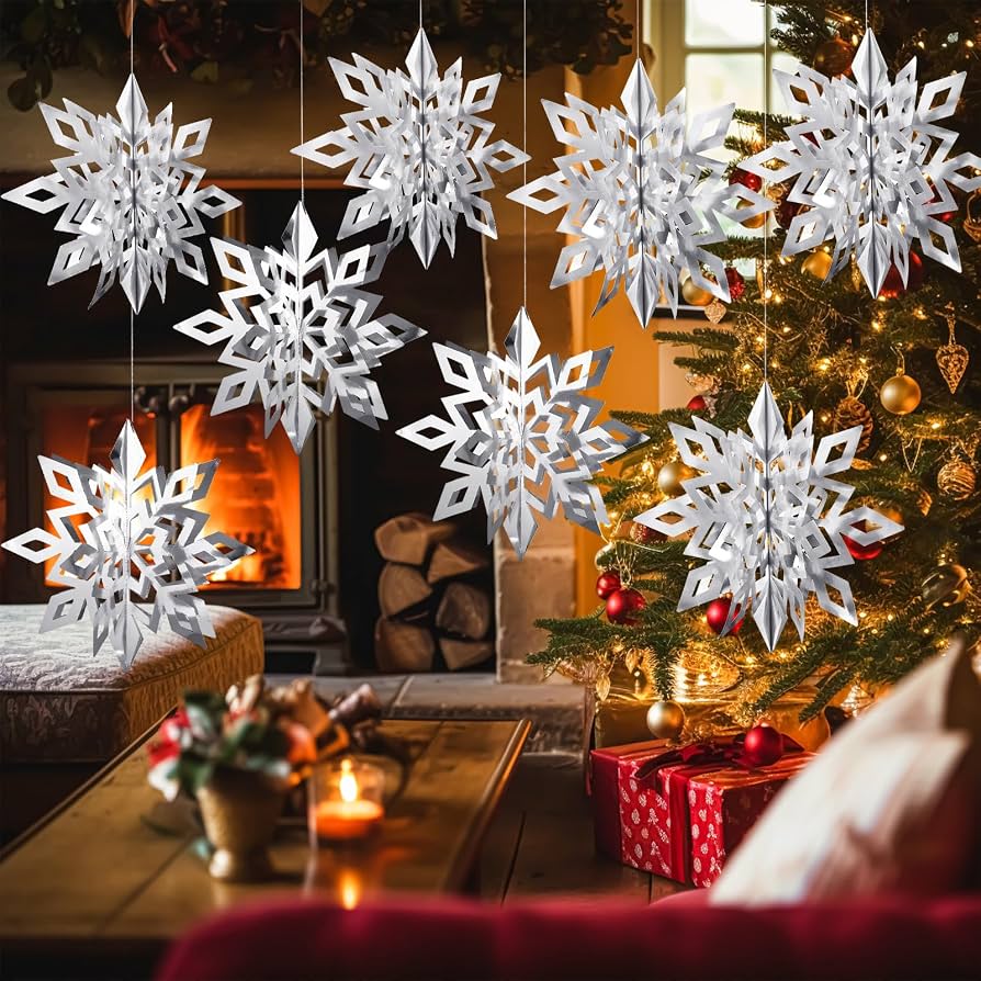 Silver Paper Snowflakes Enhancing a Holiday Living Room