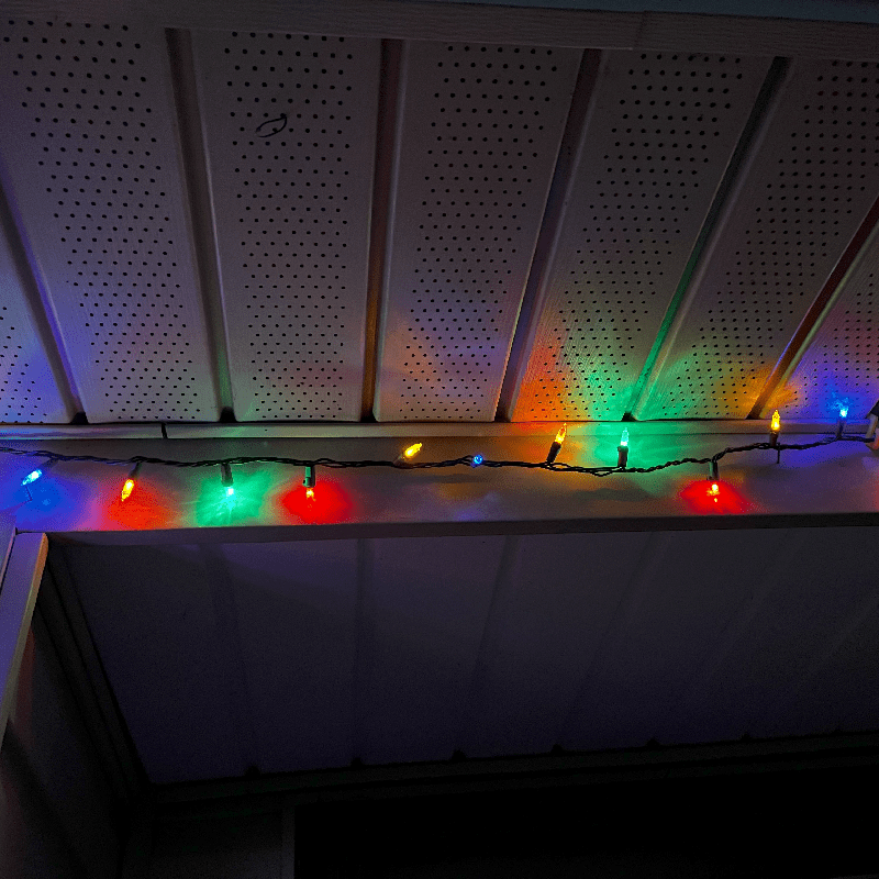 Multicolor Christmas Lights on Outdoor Soffit Multicolor Christmas Lights on Outdoor Soffit — Christmas Fairy Lights Ceiling