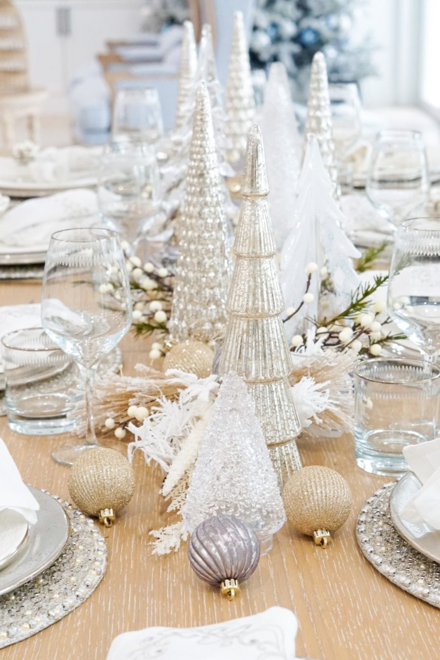 Glamorous Silver and White Decorative Trees — Christmas Centerpiece
