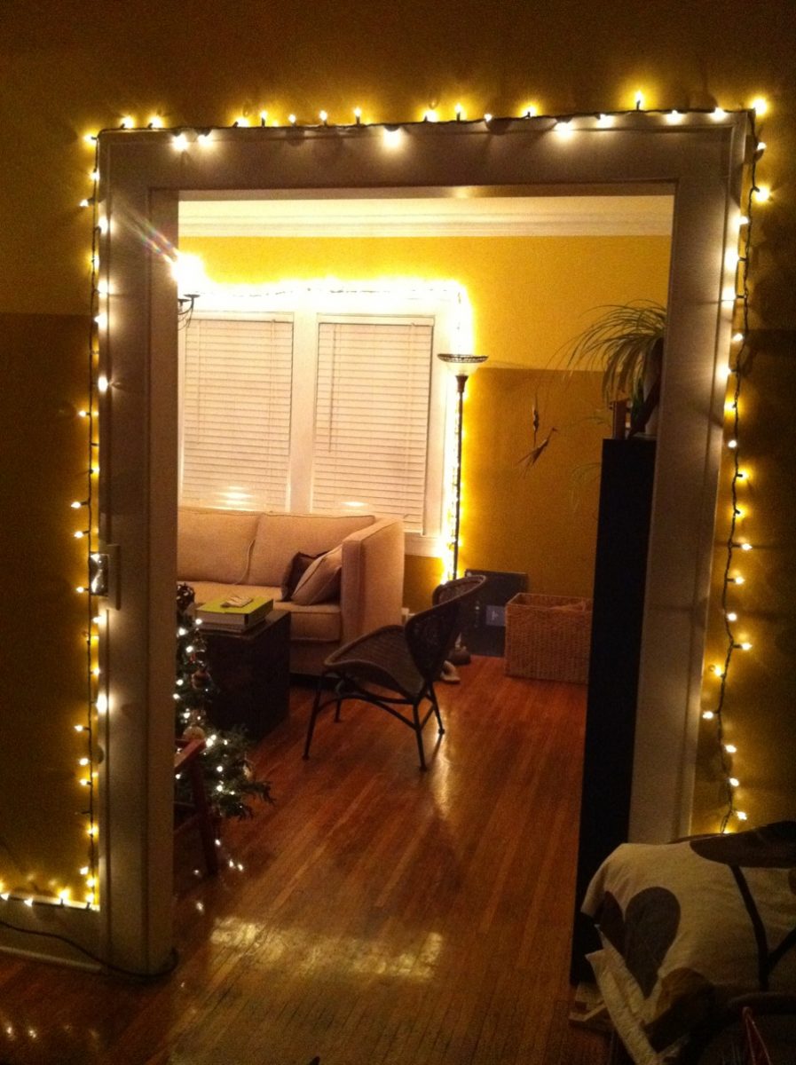 Doorway Entrance Framed by Warm White Fairy Lights — Christmas Fairy Lights Living Room