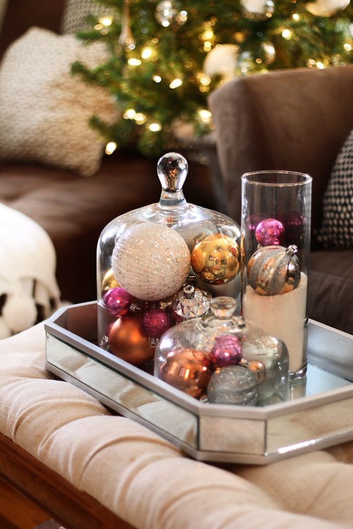 Modern Christmas Ornament Vignette in Glass Cloches — Modern Christmas Decor