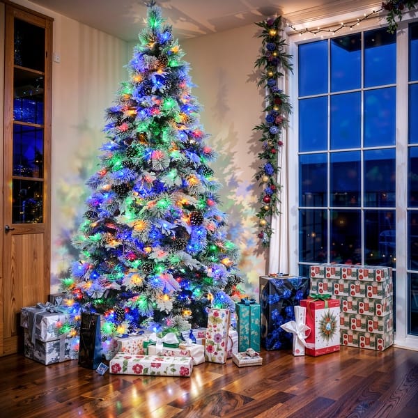 Corner Christmas Tree with Flocking and Multicolor Lights Corner Christmas Tree with Flocking and Multicolor Lights — Christmas Tree with Colored Lights