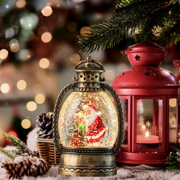 Bronze Snow Globe Lantern with Santa Scene — Christmas Lantern Lights
