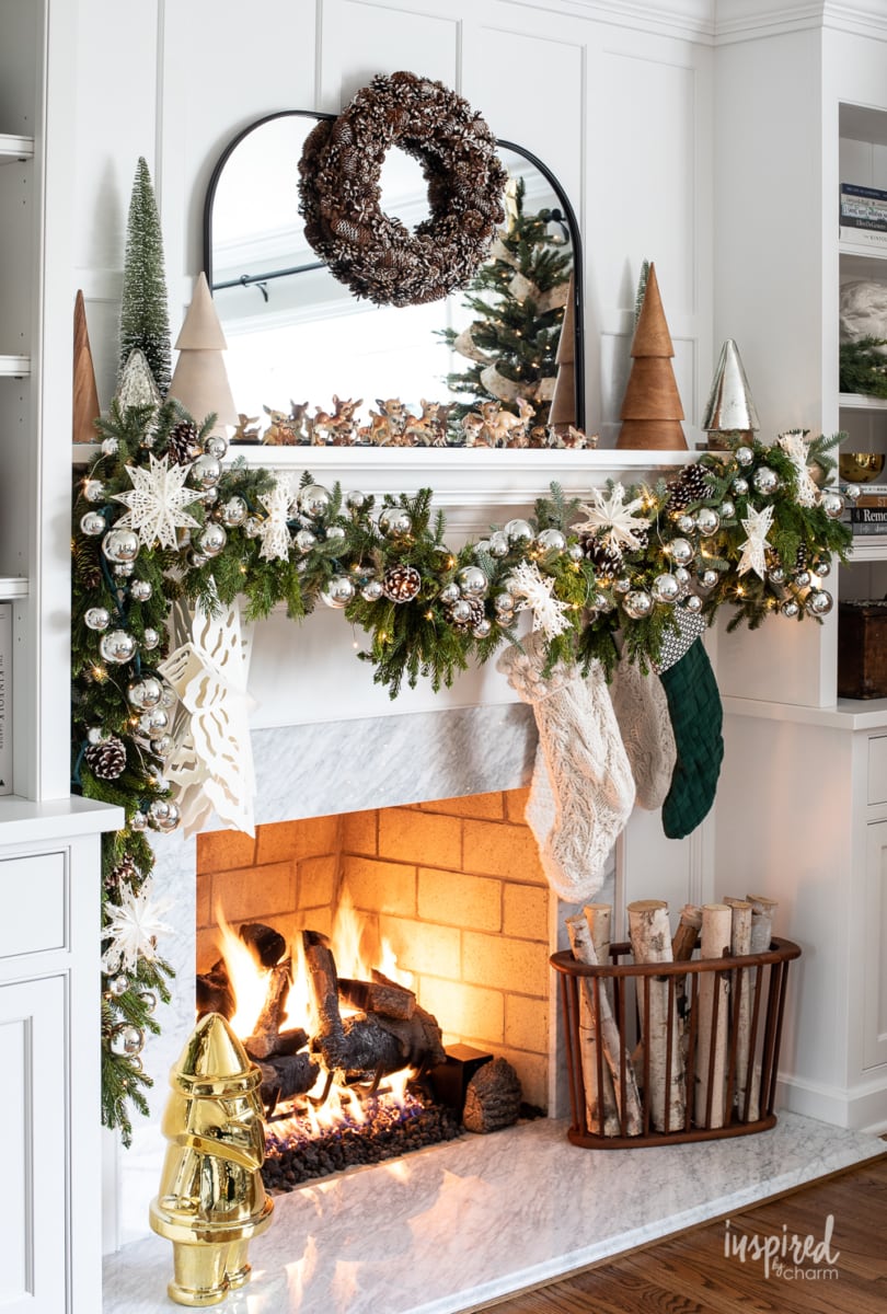Modern Fireplace Mantel with Sparkling Garland — Winter Wonderland Christmas Decor