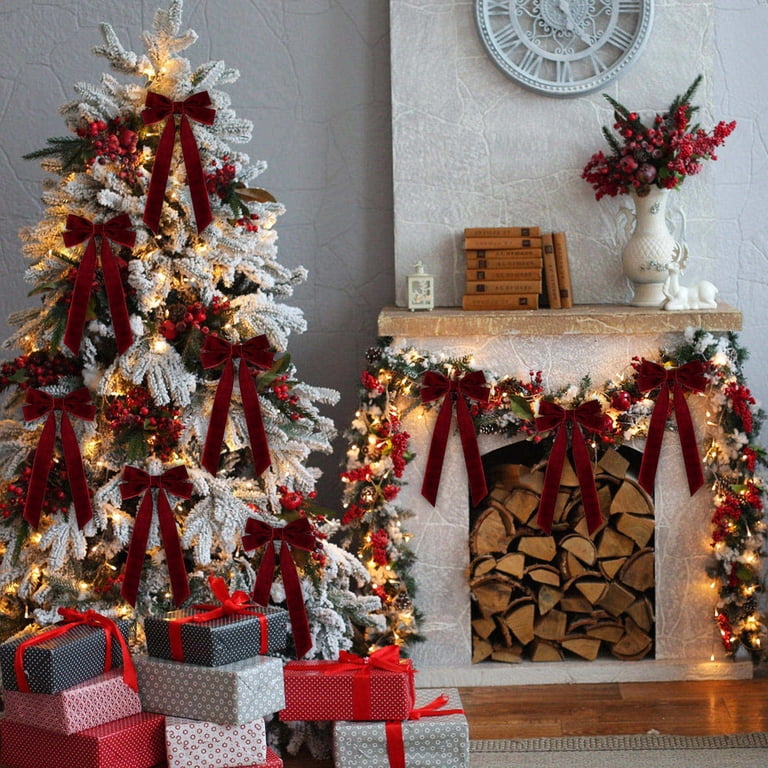 Bold Red Velvet Ribbon Bows for a Frosted Tree Bold Red Velvet Ribbon Bows for a Frosted Tree — Christmas Tree Ribbon