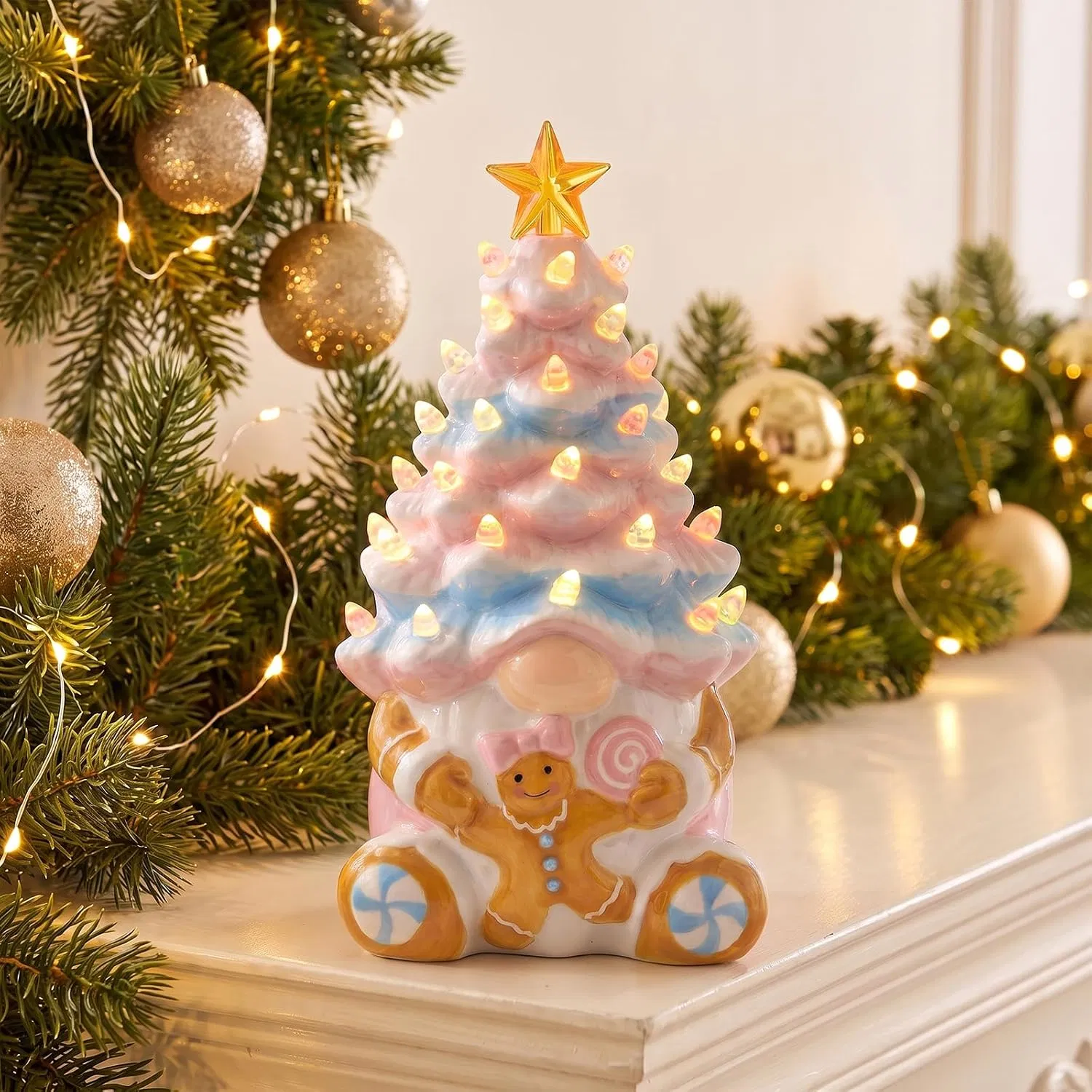 Whimsical Candyland Gnome Holding a Gingerbread Cookie — Gingerbread Christmas Decor