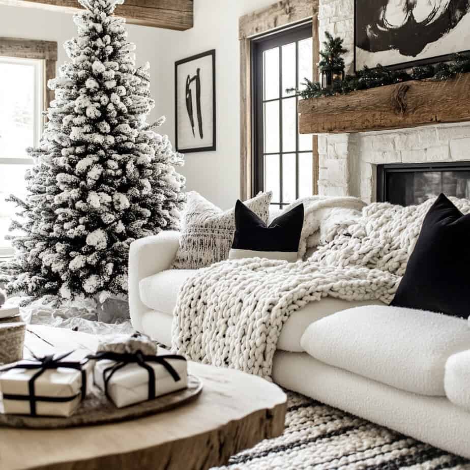 Modern Farmhouse Christmas Tree with Plush Throw Modern Farmhouse Christmas Tree with Plush Throw — Farmhouse Christmas Decor