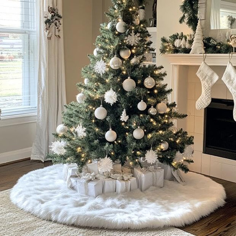 MAXAYA 48 Inch Faux Fur Christmas Tree Skirt White Plush Skirt For Merry Christmas Party Christmas Tree Decoration & Reviews | Wayfair