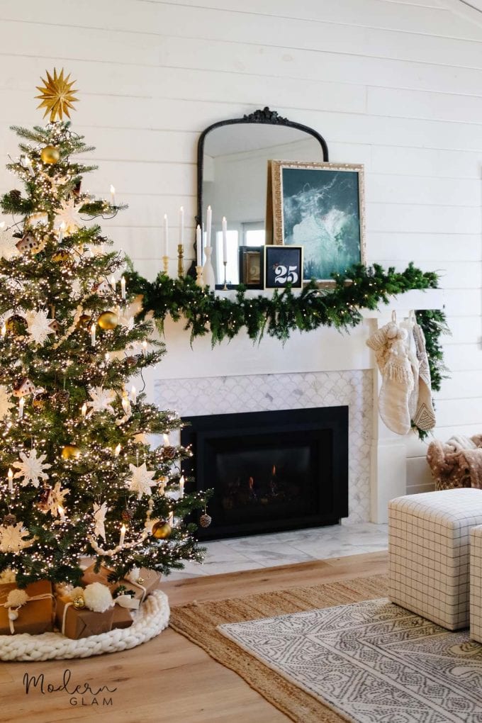 Sparkling Scandinavian Tree by a Festive Fireplace Sparkling Scandinavian Tree by a Festive Fireplace — Scandinavian Christmas Tree