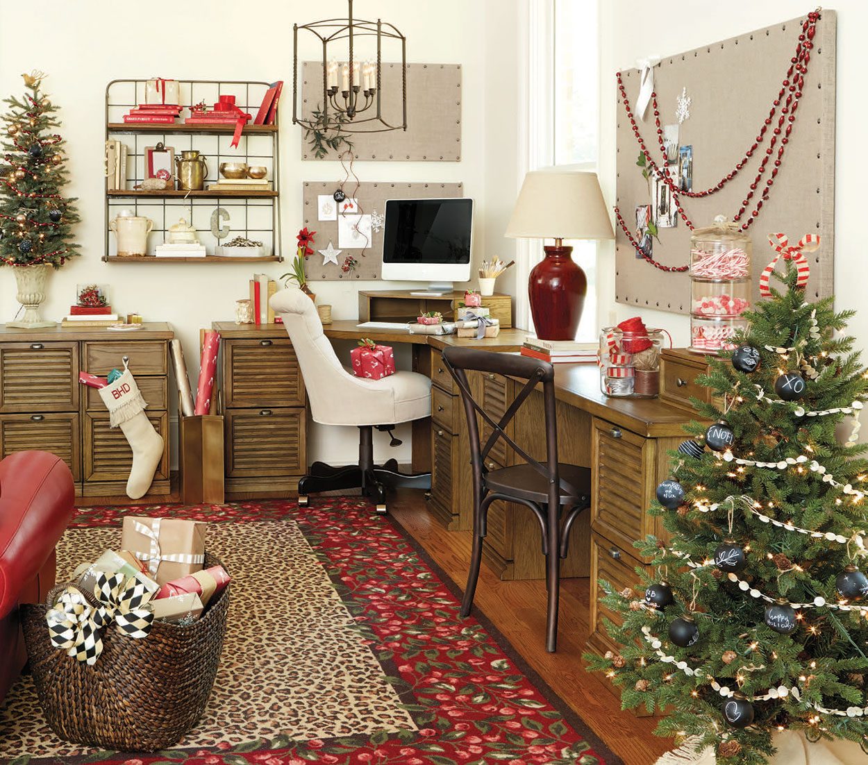 Traditional Home Office with Two Trees and Stockings Traditional Home Office with Two Trees and Stockings — Christmas Home Office Decor