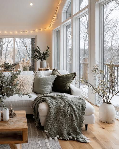 Cozy Winter Living Room with Fairy Lights and Snowy Views Cozy Winter Living Room with Fairy Lights and Snowy Views — Christmas Fairy Lights Ceiling