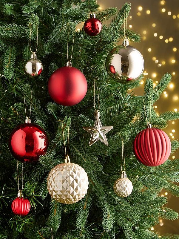 A Variety of Red and Gold Christmas Baubles on a Tree A Variety of Red and Gold Christmas Baubles on a Tree — Red and Gold Christmas Decor