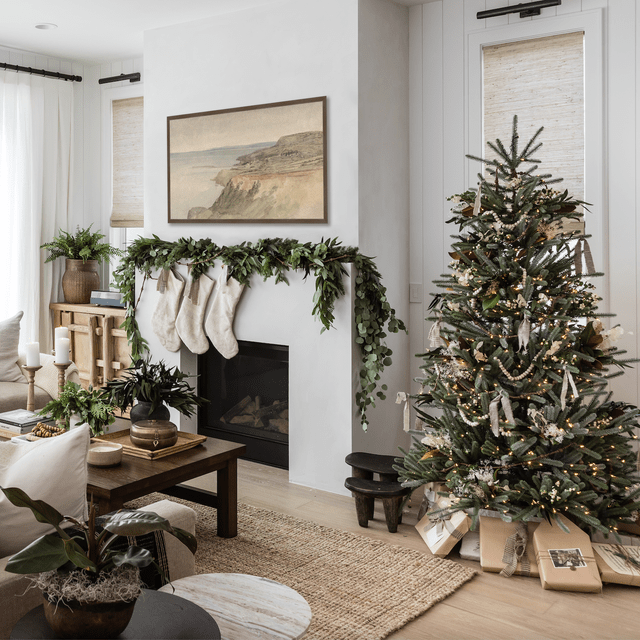 Boho Christmas Tree with Natural Ornaments and Eucalyptus Garland — Boho Christmas Decor