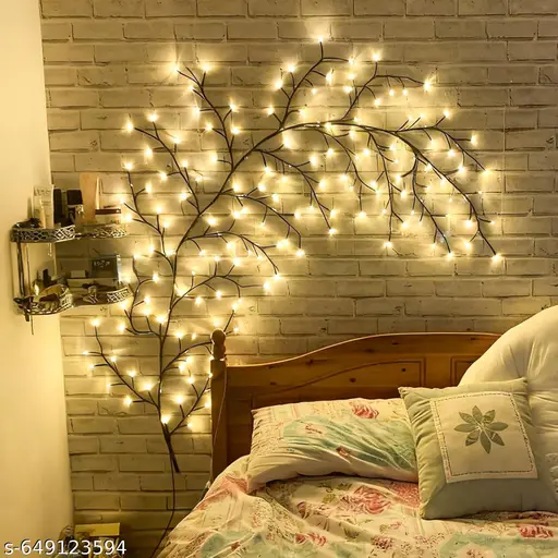 Branch-Like Fairy Lights Above a Bed in a Brick Bedroom Branch-Like Fairy Lights Above a Bed in a Brick Bedroom — Christmas Fairy Lights Wall